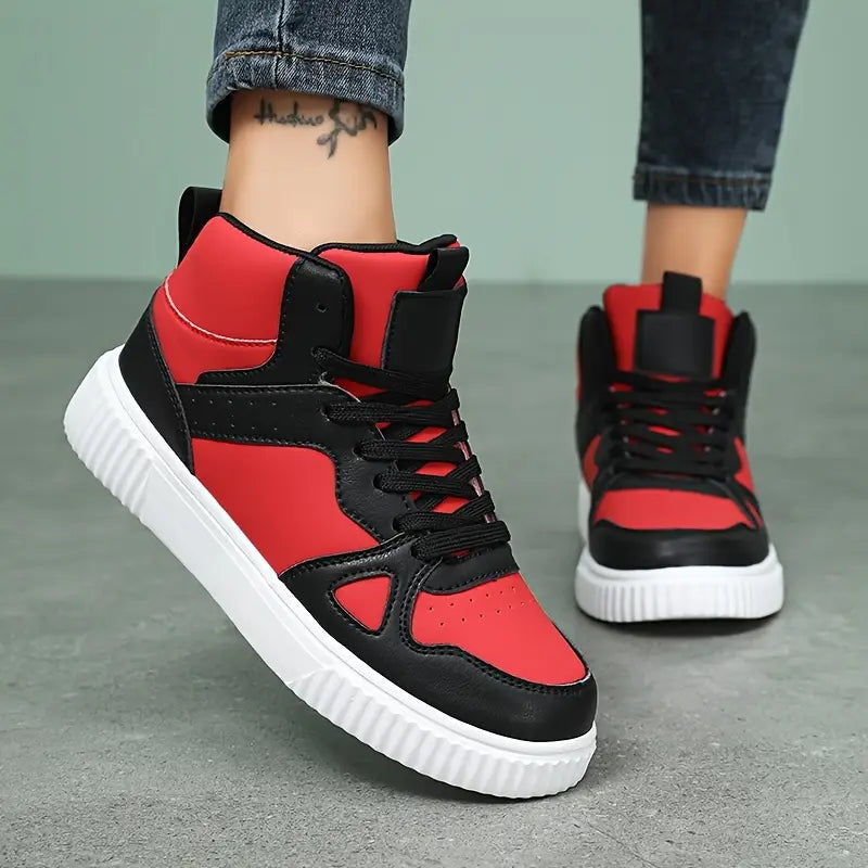 Casual High-Top Red & Black Sneakers