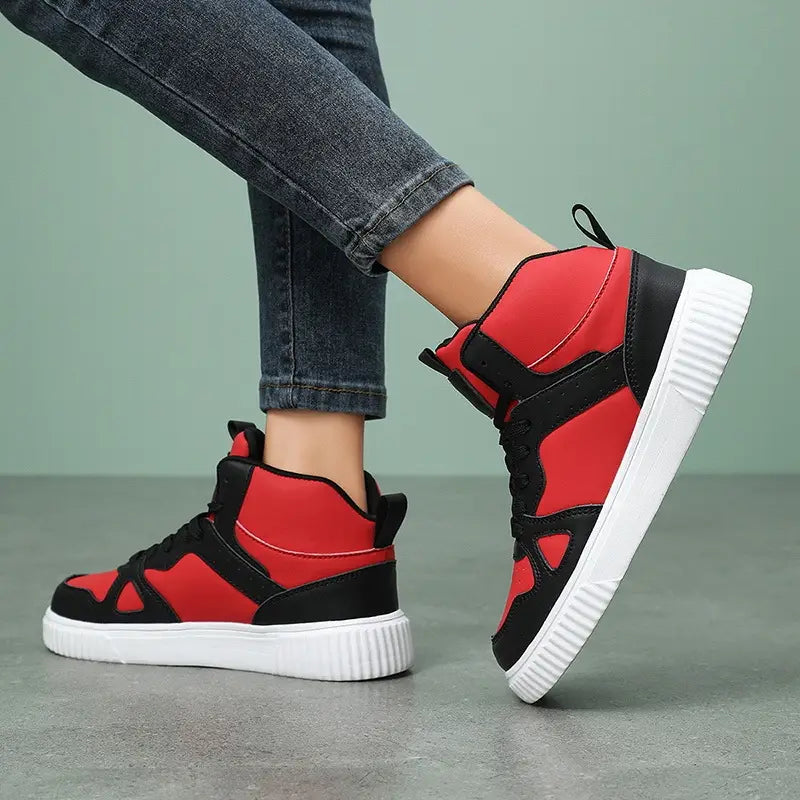 Casual High-Top Red & Black Sneakers