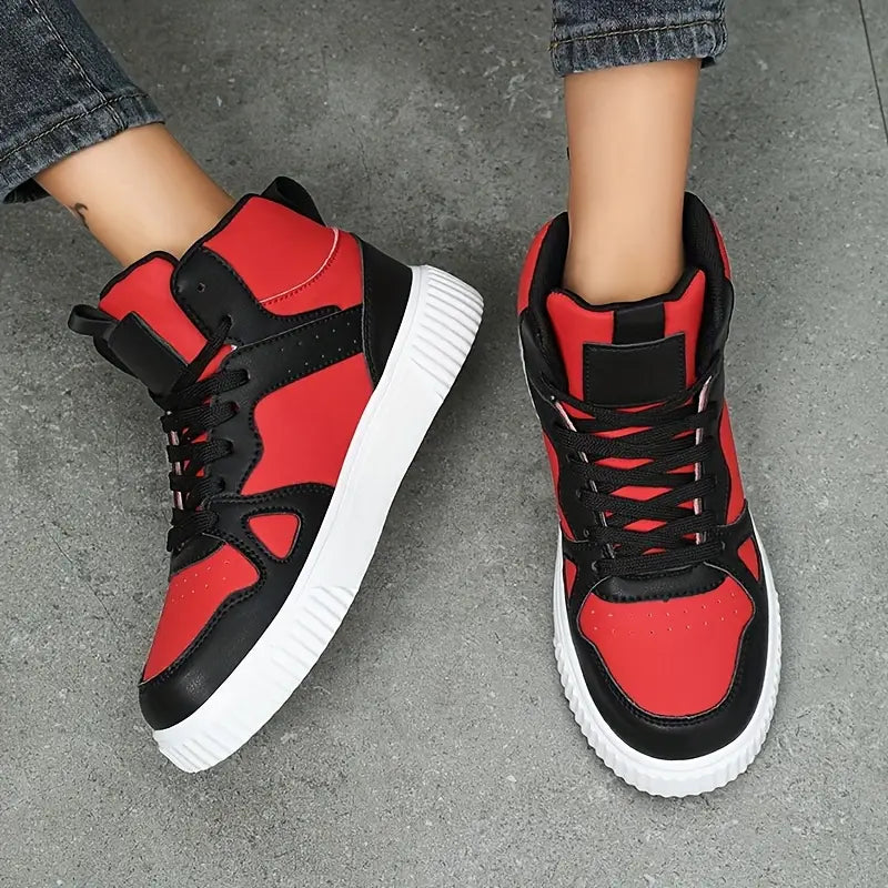 Casual High-Top Red & Black Sneakers