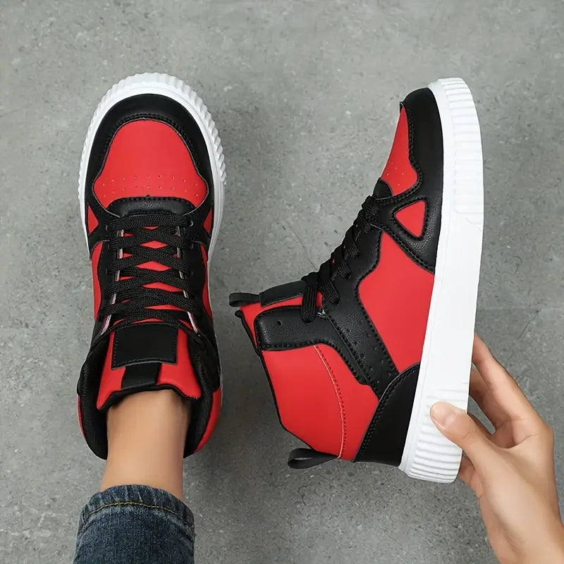 Casual High-Top Red & Black Sneakers
