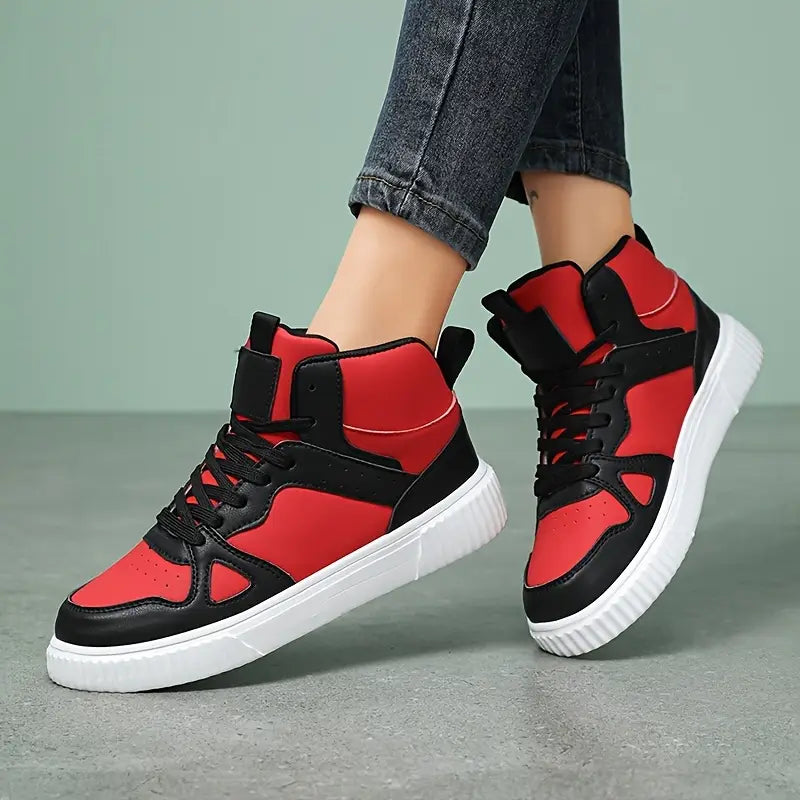 Casual High-Top Red & Black Sneakers